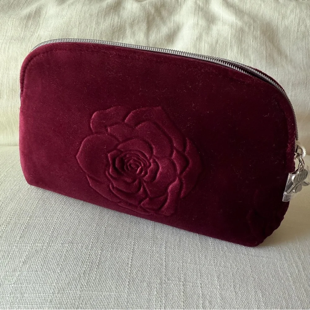 Sisley Burgundy Velvet Floral Clutch | Make Up Bag - Picture 7 of 10